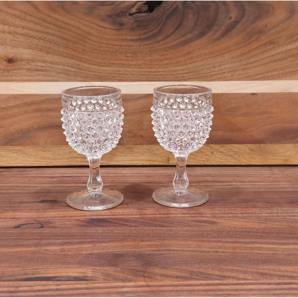 LG Wright Glass EAPG Hobnail Sherry Goblet, Set of 2